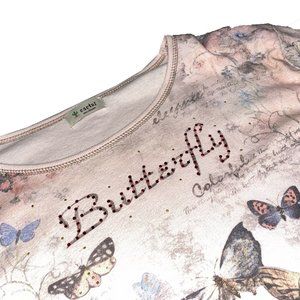 Y2K Baby pink Butterfly graphic print bedazzled top